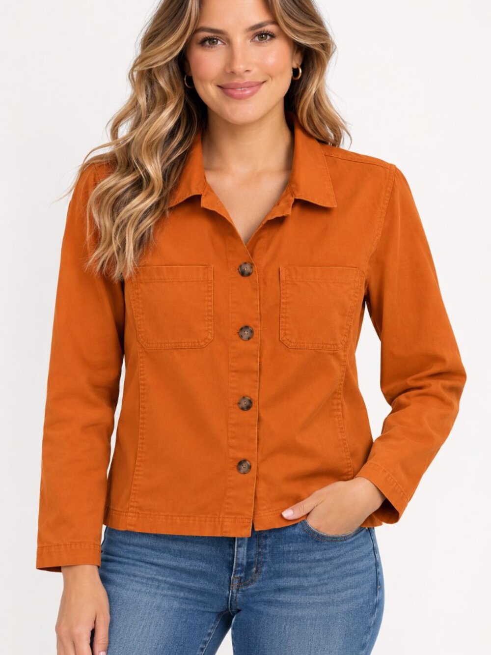 LOFT Outlet Mustard Orange Utility Jacket Cotton Stretch Lightweight Blazer